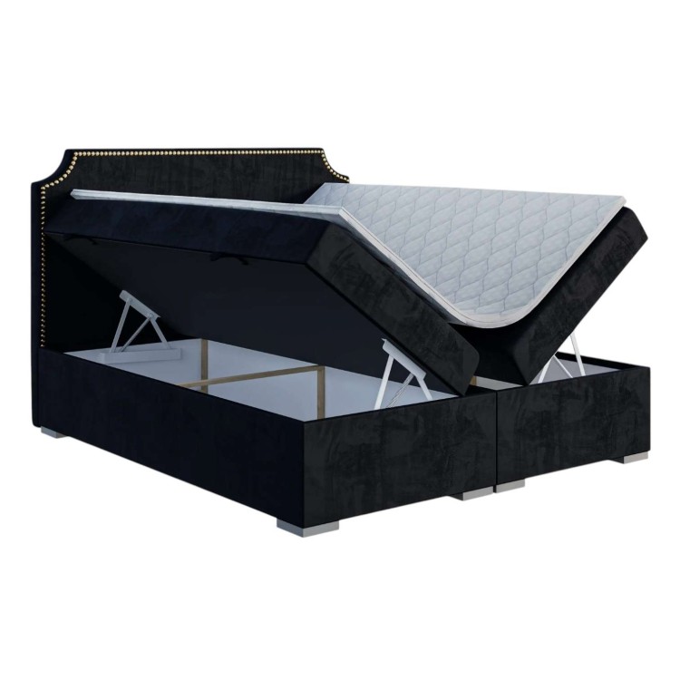 Czarne Łóżko Kontynentalne LUTO 160x200 cm z Pojemnikiem na Pościel