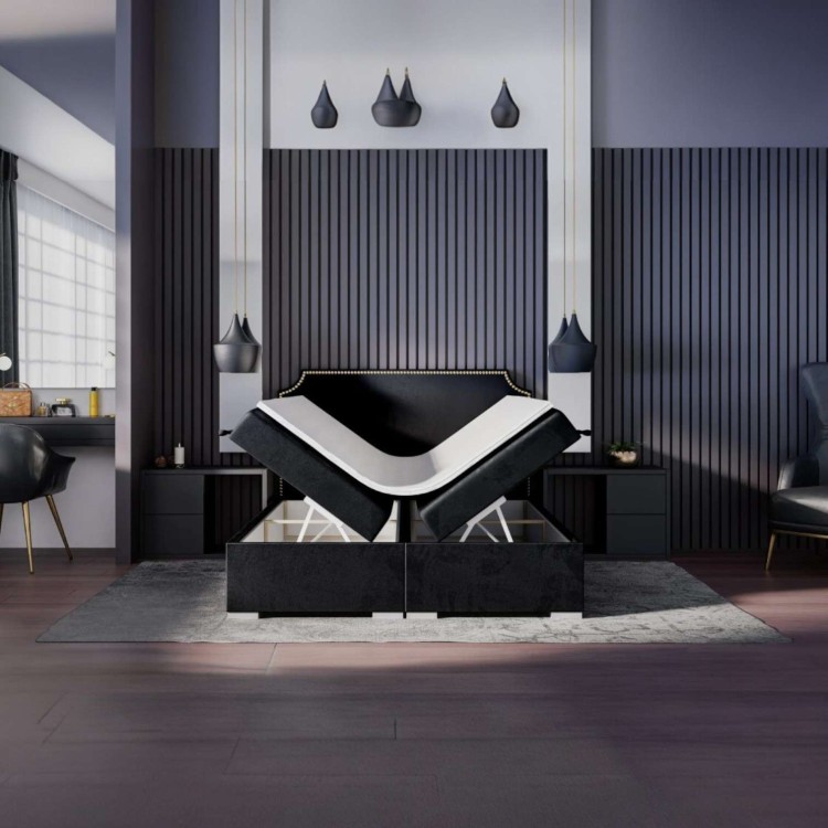 Czarne Łóżko Kontynentalne LUTO 160x200 cm z Pojemnikiem na Pościel