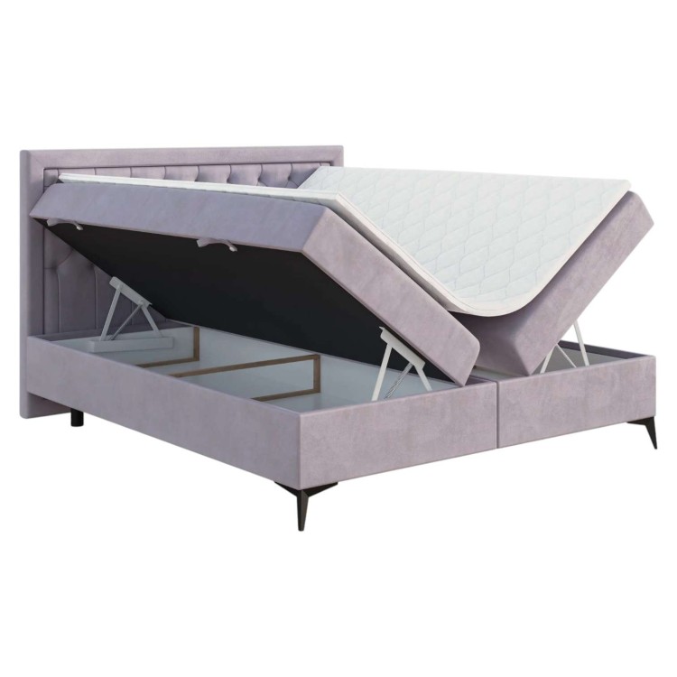 Fioletowe Łóżko Kontynentalne LUIZ 160x200 cm z Pojemnikiem na Pościel