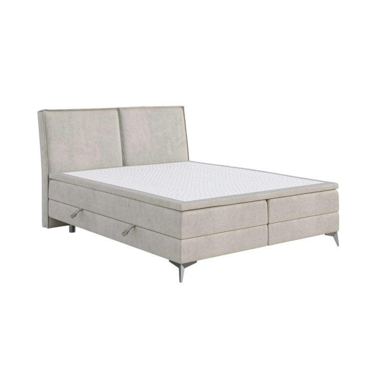 Beżowe Łóżko Kontynentalne LOLA 160x200 cm z Pojemnikiem na Pościel