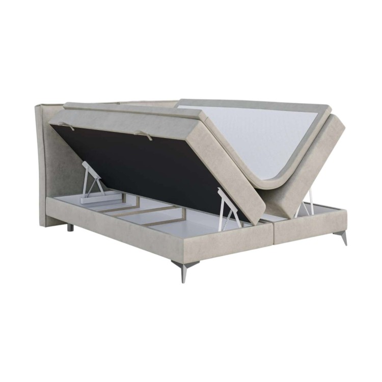 Beżowe Łóżko Kontynentalne LOLA 160x200 cm z Pojemnikiem na Pościel