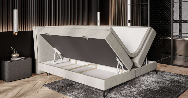 Beżowe Łóżko Kontynentalne LOLA 160x200 cm z Pojemnikiem na Pościel