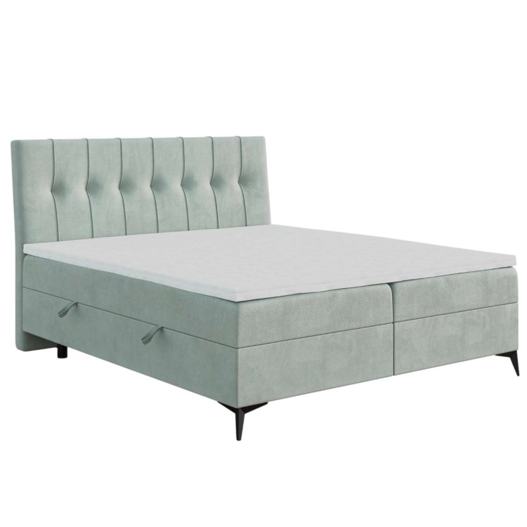 Miętowe Łóżko Kontynentalne LINET 180x200 cm z Pojemnikiem na Pościel