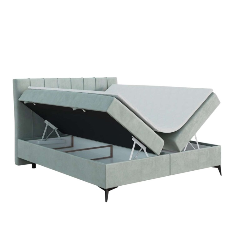 Miętowe Łóżko Kontynentalne LINET 180x200 cm z Pojemnikiem na Pościel