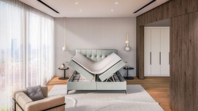 Miętowe Łóżko Kontynentalne LINET 160x200 cm z Pojemnikiem na Pościel