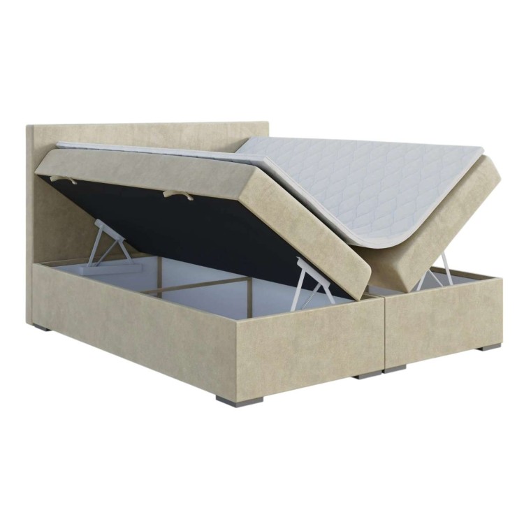 Beżowe Łóżko Kontynentalne LEMON 160x200 cm z Pojemnikiem na Pościel