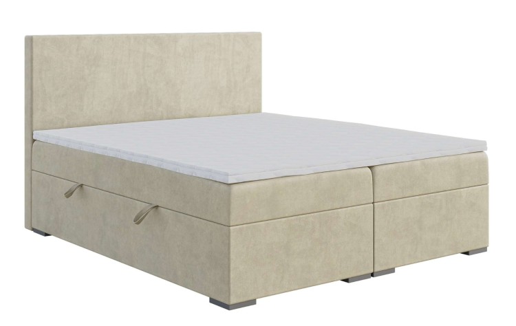 Beżowe Łóżko Kontynentalne LEMON 160x200 cm z Pojemnikiem na Pościel