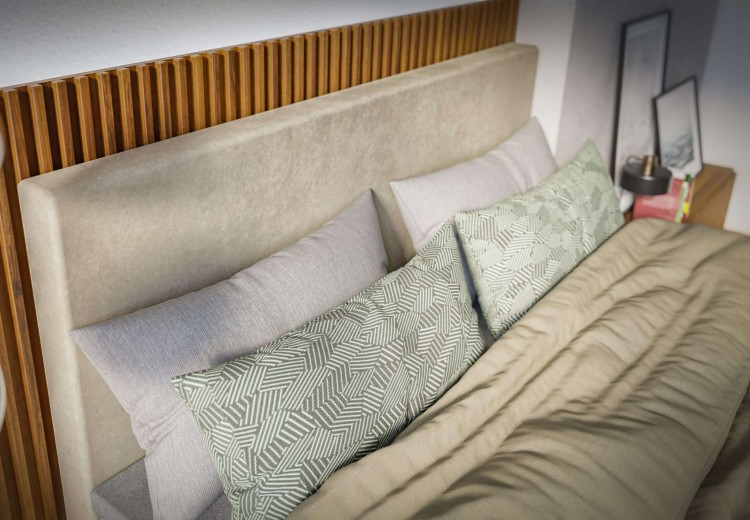 Beżowe Łóżko Kontynentalne LEMON 160x200 cm z Pojemnikiem na Pościel