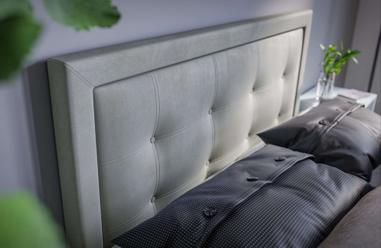 Szare Łóżko Kontynentalne FUGO 180x200 cm z Pojemnikiem na Pościel