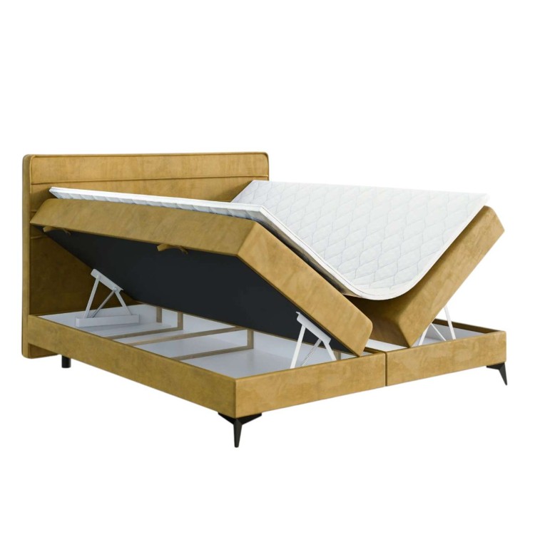 Żółte Łóżko Kontynentalne HORIZONE 160x200 cm z Pojemnikiem na Pościel