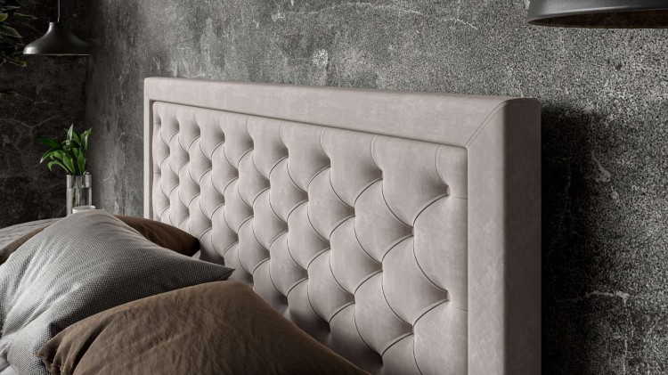 Beżowe Łóżko Kontynentalne GLAM 180x200 cm z Pojemnikiem na Pościel