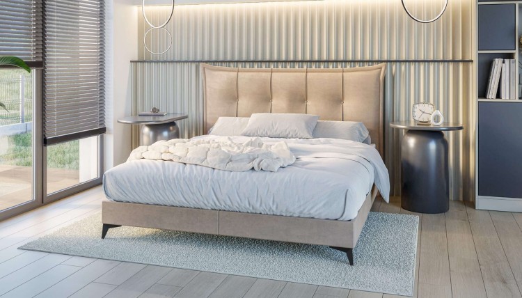 Beżowe Łóżko Kontynentalne FOX 160x200 cm z Pojemnikiem na Pościel