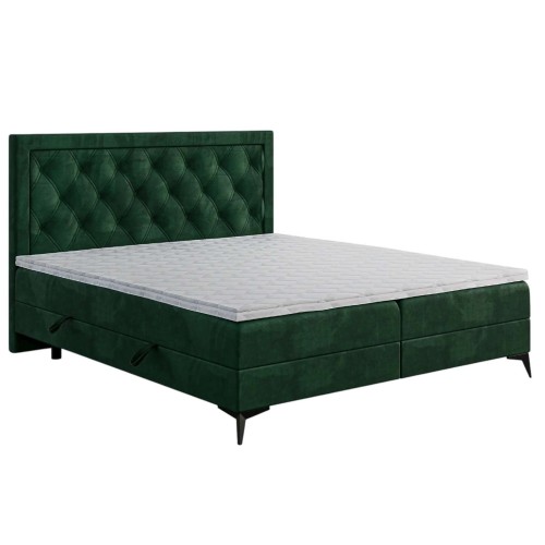 Zielone Łóżko Kontynentalne DUSTEN 200x200 cm z Pojemnikiem na Pościel