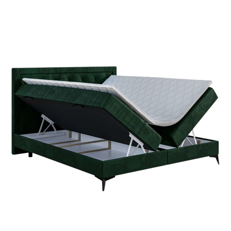 Zielone Łóżko Kontynentalne DUSTEN 200x200 cm z Pojemnikiem na Pościel