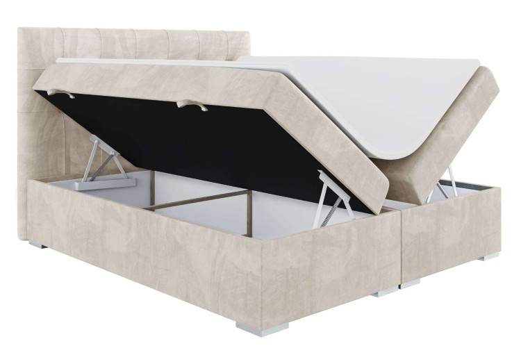 Beżowe Łóżko Kontynentalne DENIZE 160x200 cm z Pojemnikiem na Pościel