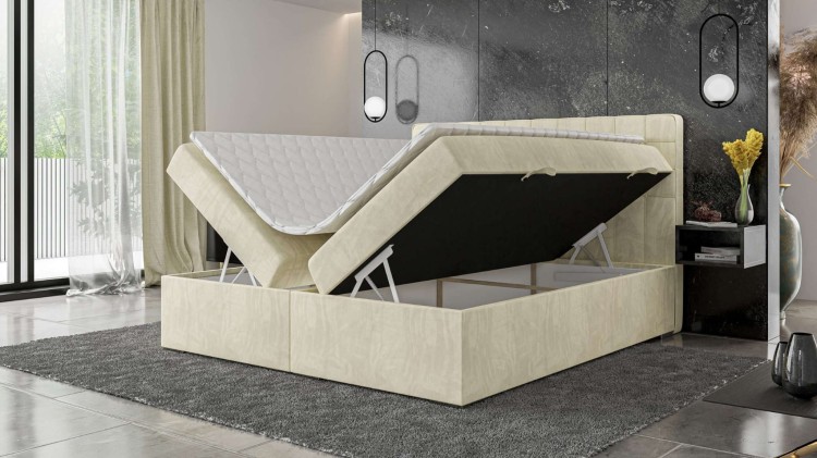 Łóżko Kontynentalne ROYAL 160x200 cm KOLOR ECRU z Pojemnikiem na Pościel