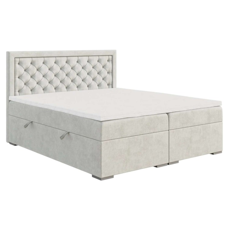 Łóżko Kontynentalne BLOON 200x200 cm KOLOR ECRU z Pojemnikiem na Pościel