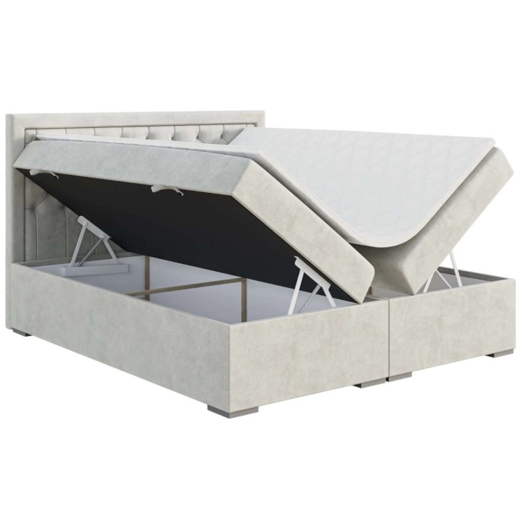 Łóżko Kontynentalne BLOON 160x200 cm KOLOR ECRU z Pojemnikiem na Pościel