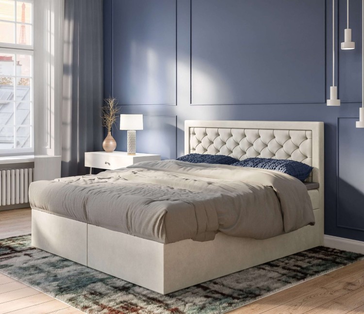 Łóżko Kontynentalne BLOON 160x200 cm KOLOR ECRU z Pojemnikiem na Pościel