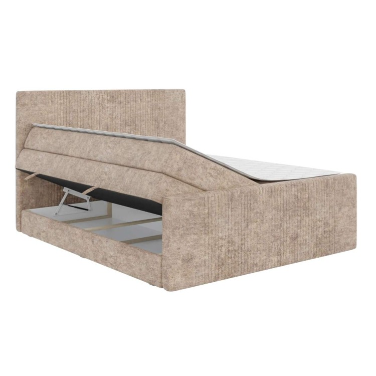 Kremowe Łóżko Kontynentalne ELEGANTE 200x200 cm z Pojemnikiem na Pościel