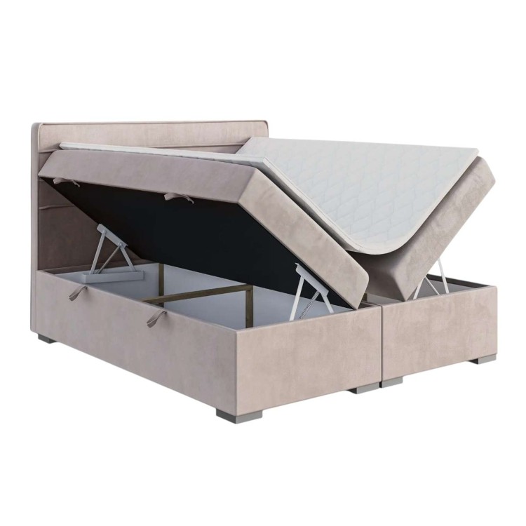 Fioletowe Łóżko Kontynentalne PERLA 160x200 cm z Pojemnikiem na Pościel