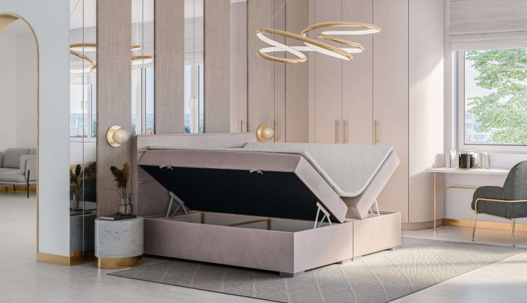 Fioletowe Łóżko Kontynentalne PERLA 160x200 cm z Pojemnikiem na Pościel