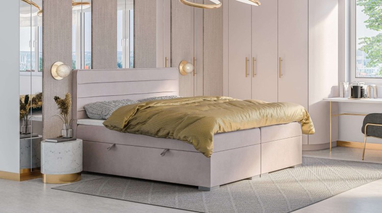 Fioletowe Łóżko Kontynentalne PERLA 160x200 cm z Pojemnikiem na Pościel