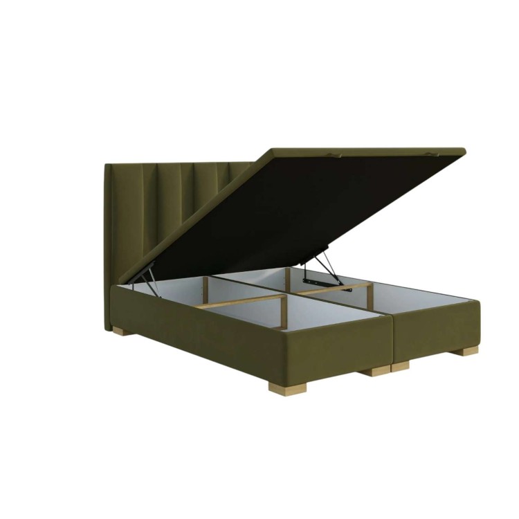 Zielone Łóżko Kontynentalne LUMINA 180x200 cm z Pojemnikiem na Pościel