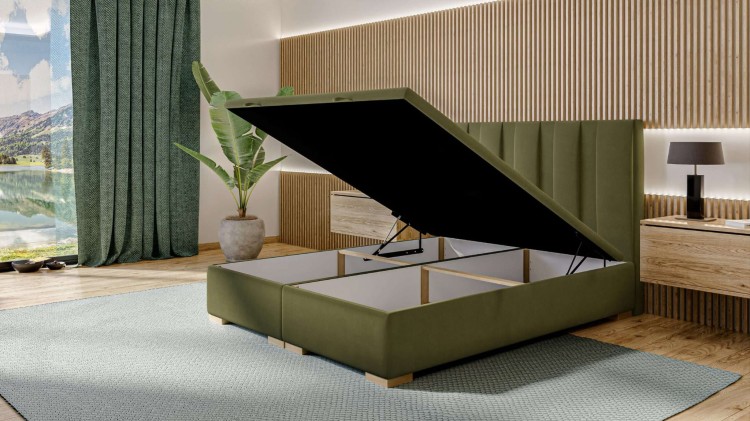 Zielone Łóżko Kontynentalne LUMINA 180x200 cm z Pojemnikiem na Pościel