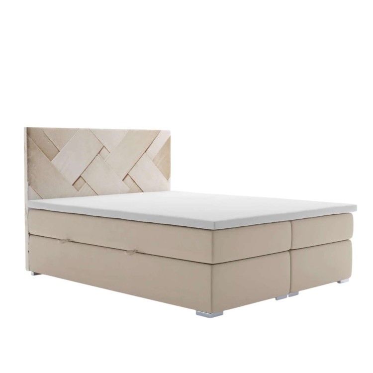 Beżowe Łóżko Kontynentalne SERENA 160x200 cm z Pojemnikiem na Pościel