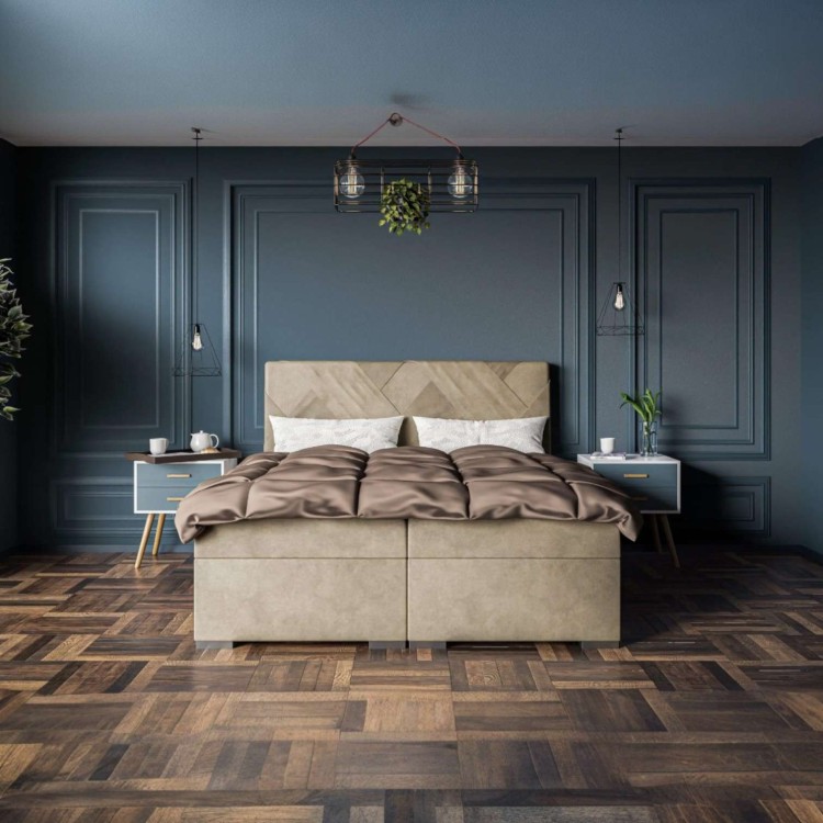 Beżowe Łóżko Kontynentalne SERENA 160x200 cm z Pojemnikiem na Pościel