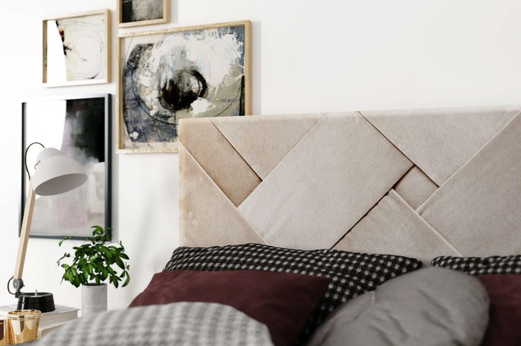 Beżowe Łóżko Kontynentalne SERENA 160x200 cm z Pojemnikiem na Pościel