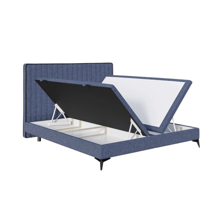 Granatowe Łóżko Kontynentalne SANDRO 160x200 cm z Pojemnikiem na Pościel