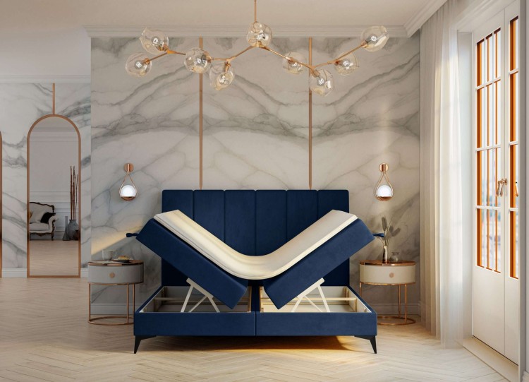 Granatowe Łóżko Kontynentalne ASTORIA 180x200 cm – Luksus w Twojej Sypialni