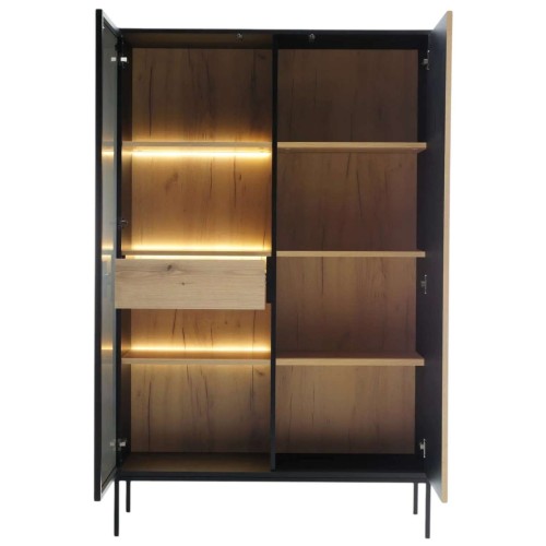 Witryna CAMELIA NOWOCZESNA z OŚWIETLENIEM POJEMNA kolor CZARNY / DĄB WOTAN