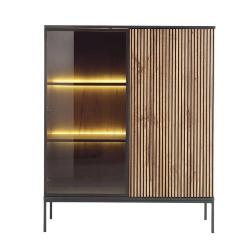 Witryna CAMELIA WT104 NOWOCZESNA z oświetleniem ELEGANCKA CZARNY /DĄB WOTAN