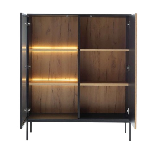 Witryna CAMELIA WT104 NOWOCZESNA z oświetleniem ELEGANCKA CZARNY /DĄB WOTAN
