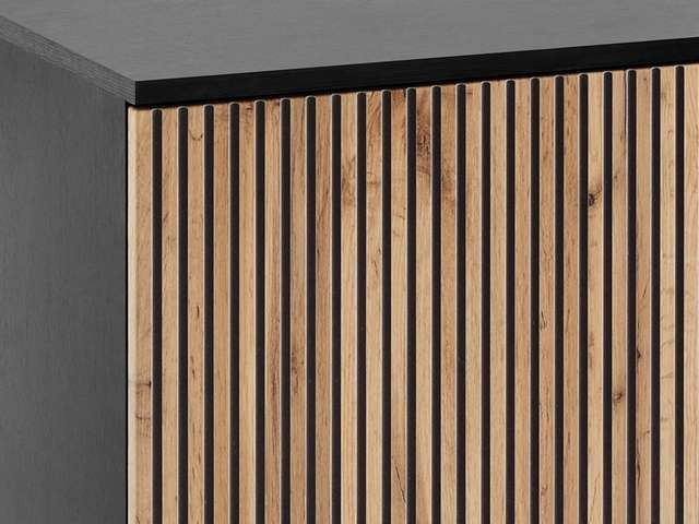 KOMODA czarna NOWOCZESNA z oświetleniem CAMELIA K104 ELEGANCKA CZARNY / DĄB WOTAN