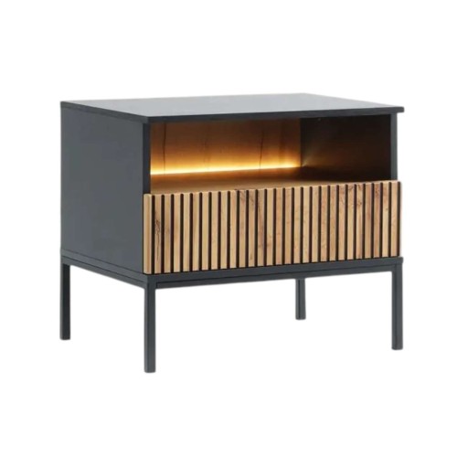 Stolik nocny czarny CAMELIA S54 z oświetleniem NOWOCZESNY CZARNY/DĄB WOTAN