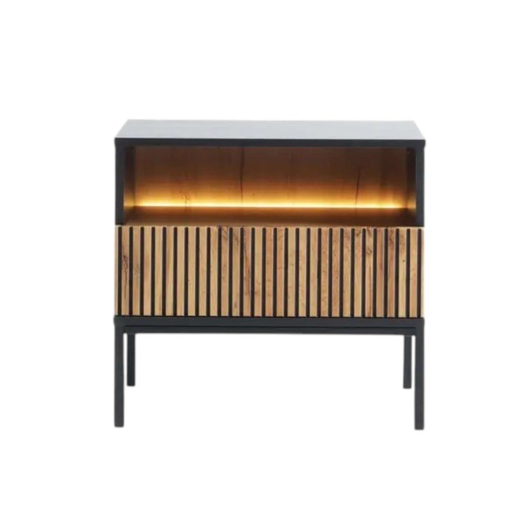 Stolik nocny czarny CAMELIA S54 z oświetleniem NOWOCZESNY CZARNY/DĄB WOTAN