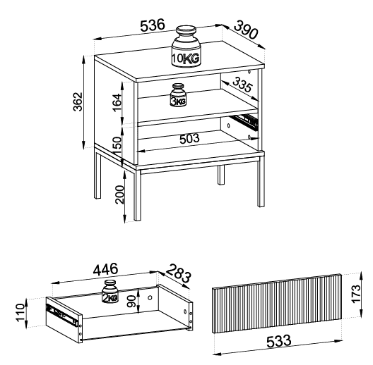 Stolik nocny czarny CAMELIA S54 z oświetleniem NOWOCZESNY CZARNY/DĄB WOTAN