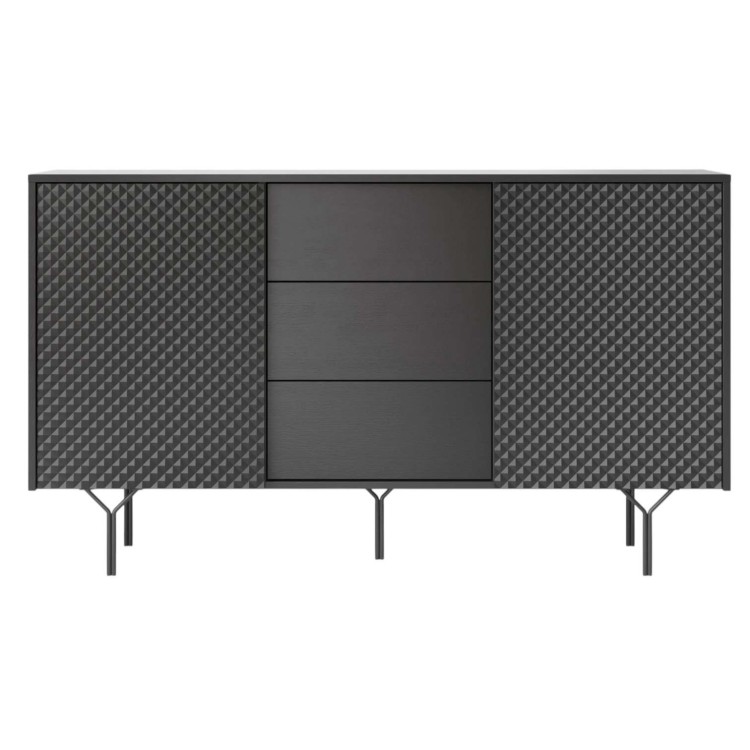 Komoda czarna 144 cm ENIGMA INDUSTRIALNA LOFTOWA pojemna SZUFLADY PÓŁKI metalowy stelaż