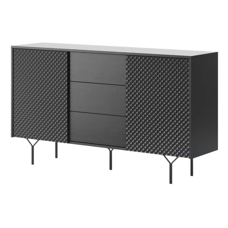 Komoda czarna 144 cm ENIGMA INDUSTRIALNA LOFTOWA pojemna SZUFLADY PÓŁKI metalowy stelaż