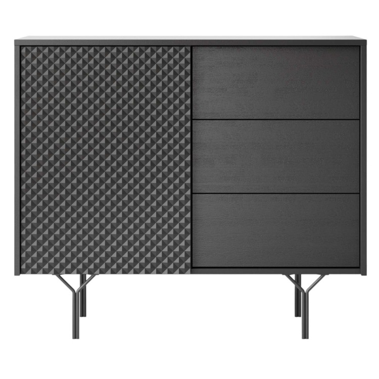 Komoda czarna 97 cm ENIGMA INDUSTRIALNA LOFTOWA pojemna SZUFLADY metalowy stelaż