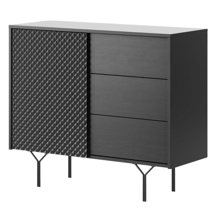 Komoda czarna 97 cm ENIGMA INDUSTRIALNA LOFTOWA pojemna SZUFLADY metalowy stelaż