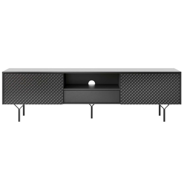 SZAFKA RTV czarna 180 cm ENIGMA INDUSTRIALNA z półkami metalowy stelaż