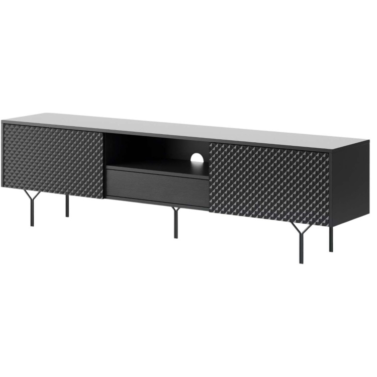 SZAFKA RTV czarna 180 cm ENIGMA INDUSTRIALNA z półkami metalowy stelaż