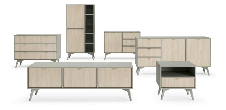 Stolik nocny ELEGIA beż/eukaliptus 54 cm BOHO do sypialni Z SZUFLADĄ skandynawski