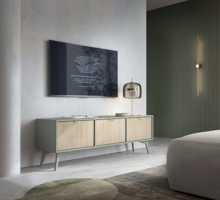 Stolik nocny ELEGIA beż/eukaliptus 54 cm BOHO do sypialni Z SZUFLADĄ skandynawski