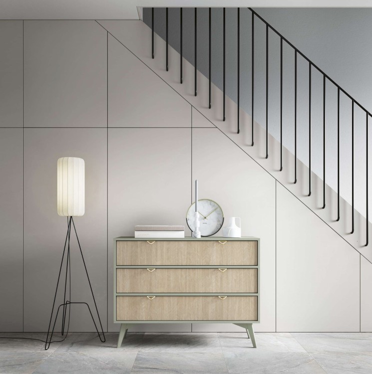 Stolik nocny ELEGIA beż/eukaliptus 54 cm BOHO do sypialni Z SZUFLADĄ skandynawski